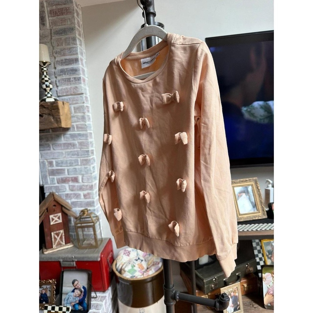 Mini Rodini Pink Bow Crewneck Sweatshirt peach bows girls 6-7